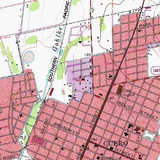 Topographic Map of Terrell-Reuss Streets Historic District, TX
