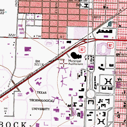 Topographic Map of Texas Technological College Historic District, TX