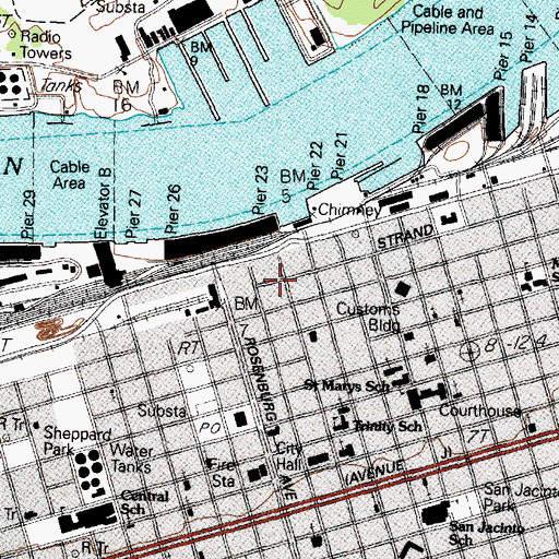Topographic Map of The Strand Historic District, TX