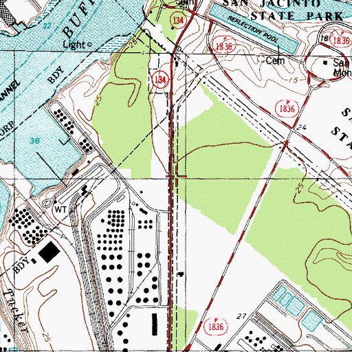 Topographic Map of Battleship Texas State Historic Park, TX