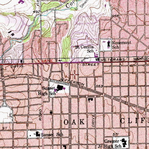 Topographic Map of Rosemont Crest Historic District, TX
