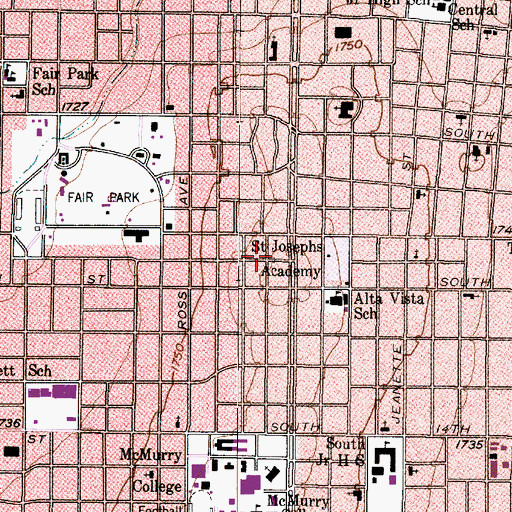 Topographic Map of Sayles Boulevard Historic District, TX