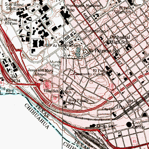 Topographic Map of Sunset Heights Historic District, TX