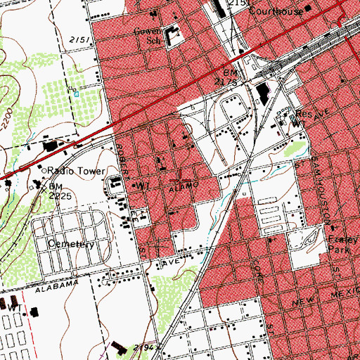 Topographic Map of Sweetwater Commercial Historic District, TX