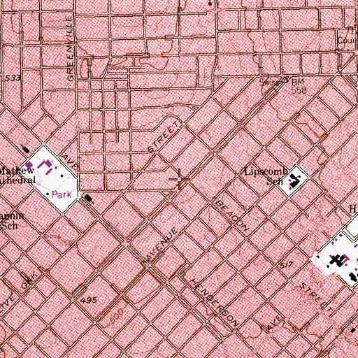 Topographic Map of Swiss Avenue Historic District, TX