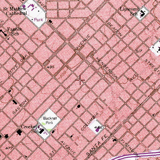 Topographic Map of Munger Place Historic District, TX