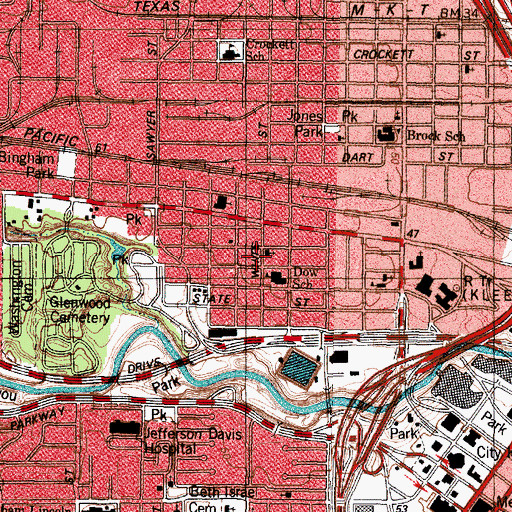 Topographic Map of Old Sixth Ward Historic District, TX