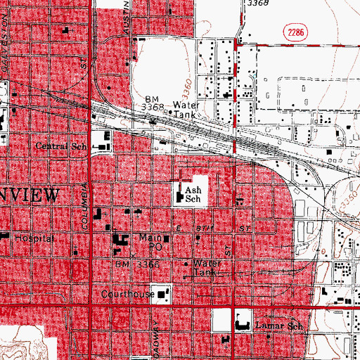 Topographic Map of Plainview Commercial Historic District, TX
