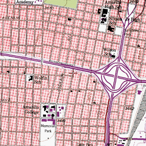 Topographic Map of Plemons-Mrs M D Oliver-Eakle Additions Historic District, TX