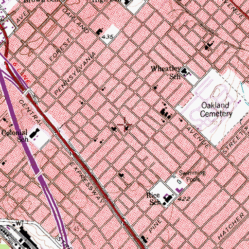 Topographic Map of Queen City Heights Historic District, TX