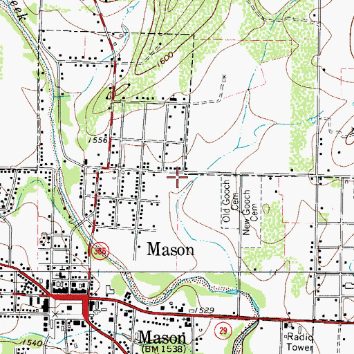 Topographic Map of Mason Historic District, TX