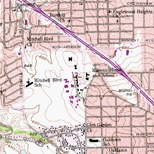 Topographic Map of Masonic Widows and Orphans Home Historic District, TX