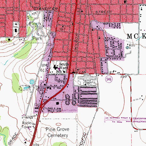 Topographic Map of McKinney Cotton Mill Historic District, TX