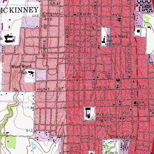 Topographic Map of McKinney Residential Historic District, TX