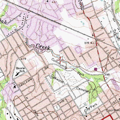 Topographic Map of Mills Place Historic District, TX