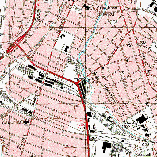 Topographic Map of Blue Star Street Industrial Historic District, TX
