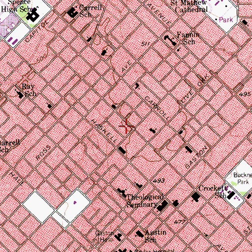 Topographic Map of Bryan-Peak Commercial Historic District, TX