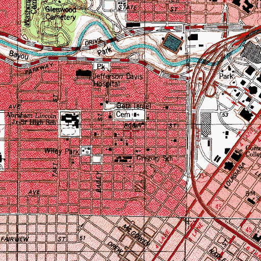 Topographic Map of Freedmens Town Historic District, TX