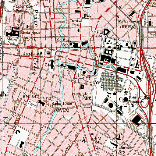 Topographic Map of La Villita Historic District, TX