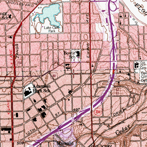 Topographic Map of Lancaster Avenue Commercial Historic District, TX