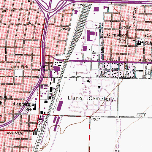 Topographic Map of Llano Cemetery Historic District, TX
