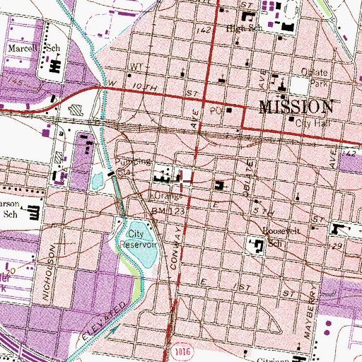 Topographic Map of Lomita Boulevard Commercial Historic District, TX