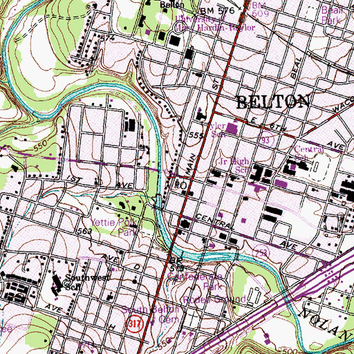 Topographic Map of Belton Commercial Historic District, TX