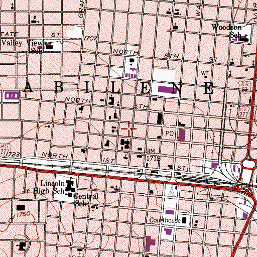 Topographic Map of Abilene Commercial Historic District, TX
