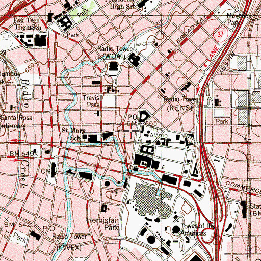 Topographic Map of Alamo Plaza Historic District, TX