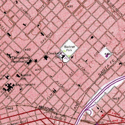 Topographic Map of Alcalde Street-Crockett School Historic District, TX