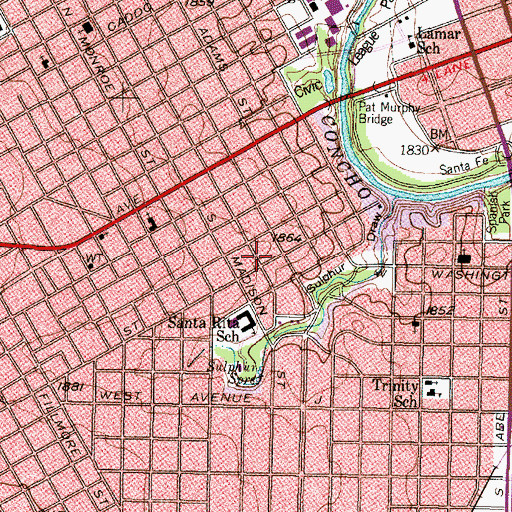 Topographic Map of Angelo Heights Historic District, TX