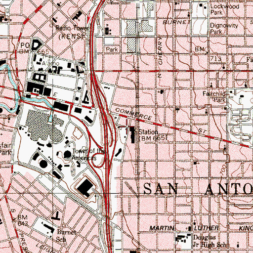 Topographic Map of Southern Pacific Railroad Passenger Station, TX