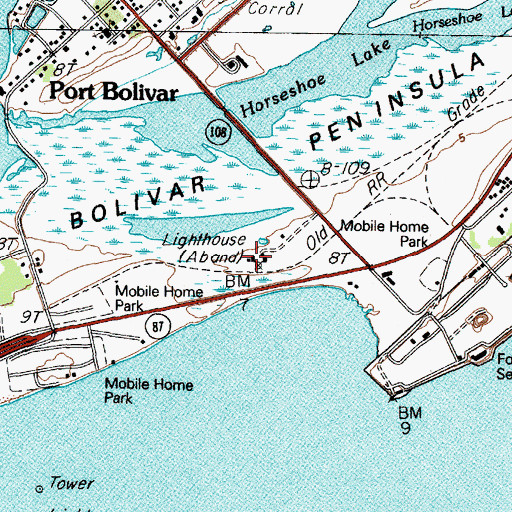 Topographic Map of Point Bolivar Lighthouse, TX
