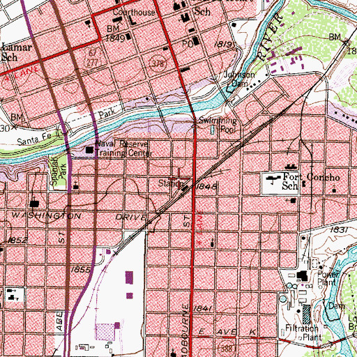 Topographic Map of Santa Fe Passenger and Freight Depot, TX