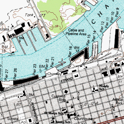Topographic Map of Mosquito Fleet Berth at Pier 19, TX