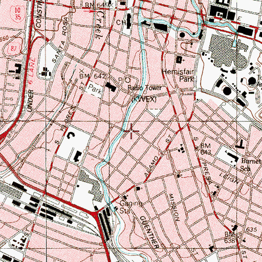 Topographic Map of King William Historic District, TX