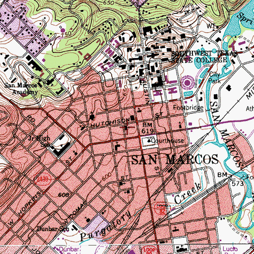 Topographic Map of Hays County Courthouse Historic District, TX