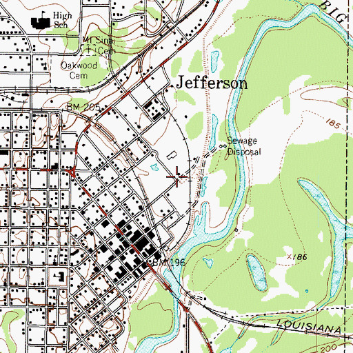 Topographic Map of Jefferson Historic District, TX