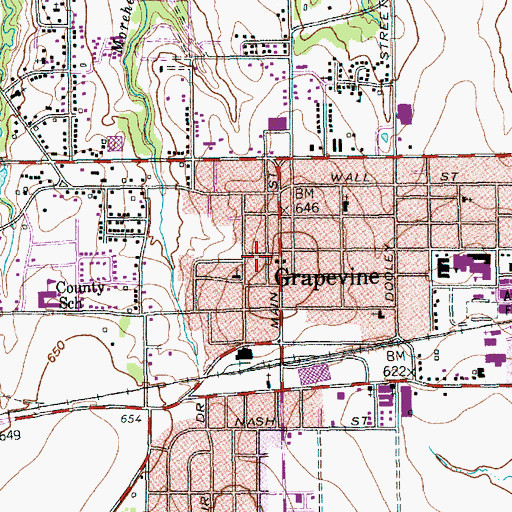 Topographic Map of Grapevine Commercial Historic District, TX