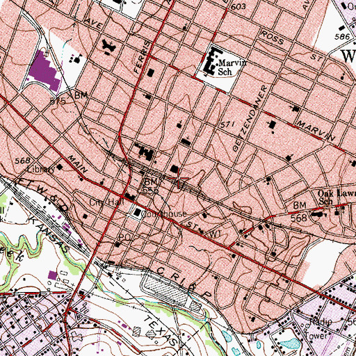 Topographic Map of Ellis County Courthouse Historic District, TX