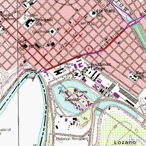 Topographic Map of Fort Brown, TX