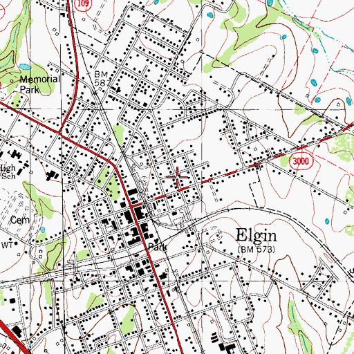 Topographic Map of Elgin Commercial Historic District, TX