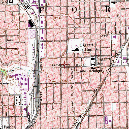 Topographic Map of Elizabeth Boulevard Historic District, TX