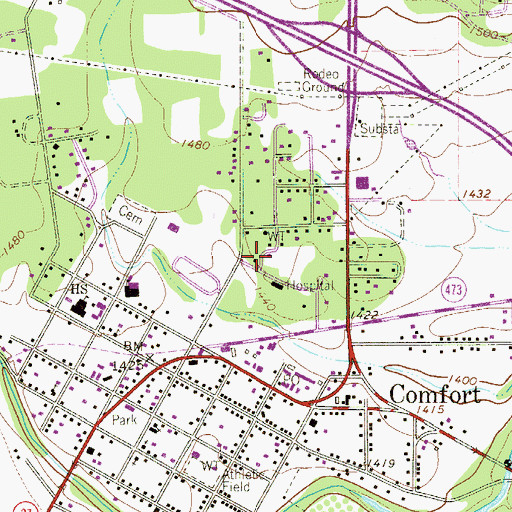 Topographic Map of Comfort Historic District, TX