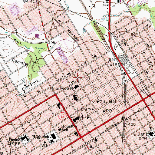 Topographic Map of Corsicana Commercial Historic District, TX