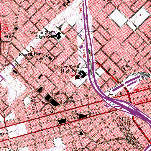 Topographic Map of Dallas High School Historic District, TX