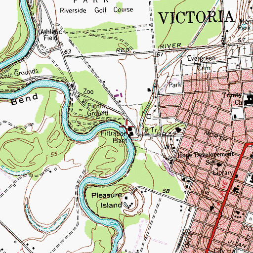 Topographic Map of City of Victoria Pumping Plant and Waterworks, TX