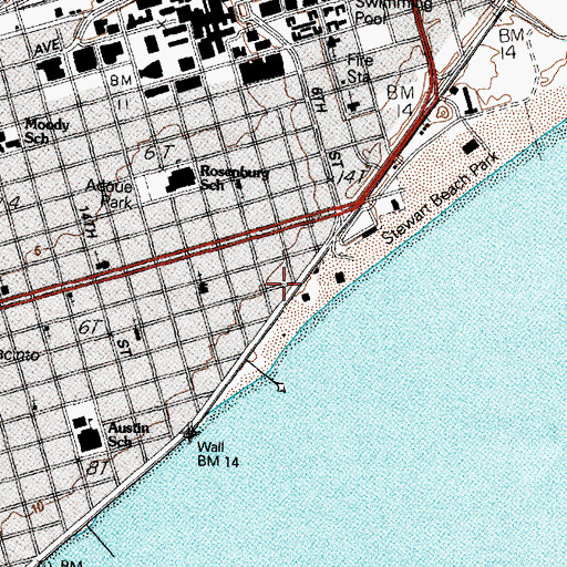 Topographic Map of Galveston Seawall, TX