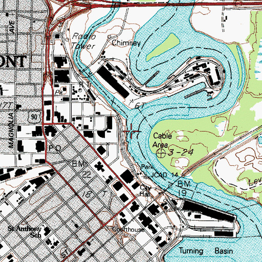 Topographic Map of Beaumont Commercial District, TX