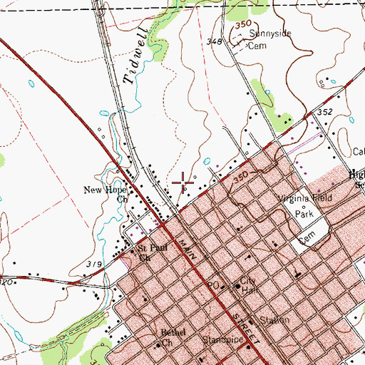 Topographic Map of Calvert Historic District, TX